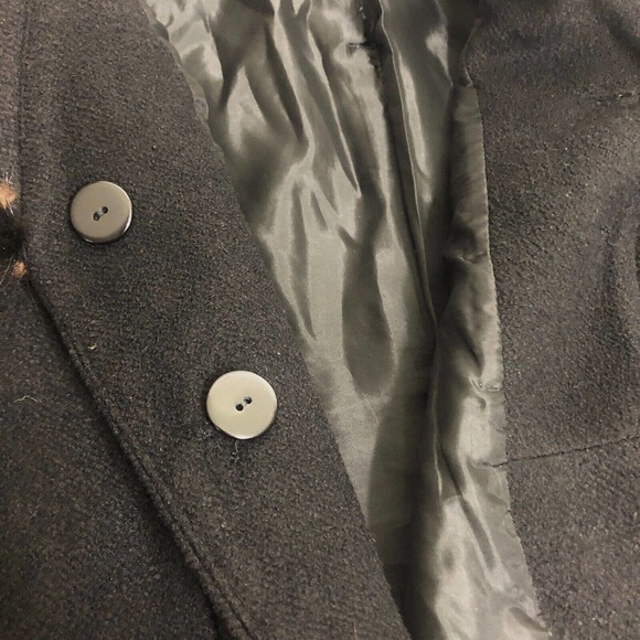 Ming Liu Wool Blazer Black Brown Rabbit Fur Trim Pom Pom Buttons - Picture 5 of 9